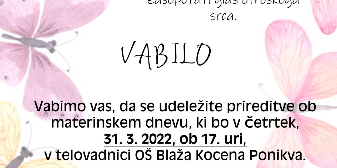 VABILO – PRIREDITEV OB MATERINSKEM DNEVU