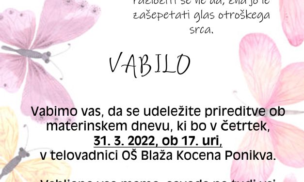 VABILO – PRIREDITEV OB MATERINSKEM DNEVU